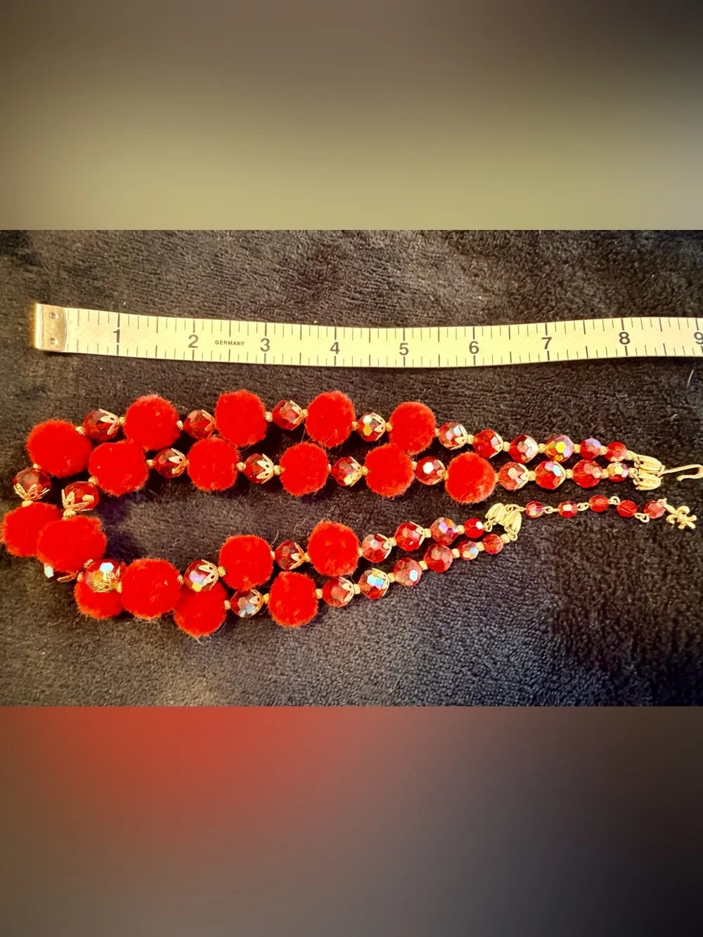 Red Pom Pom Double Strand Iridescent Statement Necklace